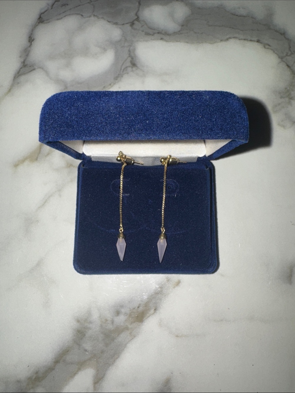 Gold Chain Drop Earrings with Rose Quarts Pentants